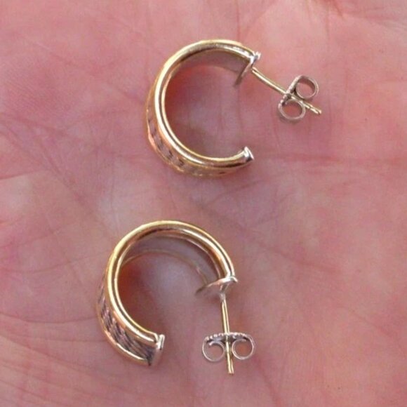 Rare & Retired David Yurman Origami Hoop Earrings - 18K/925 - DY Backs - Picture 4 of 8